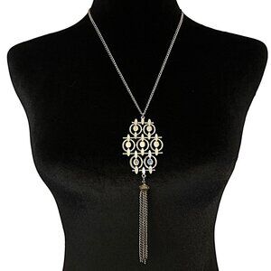 Boho Style Tassel Necklace Silver Tone 23 Inch Length